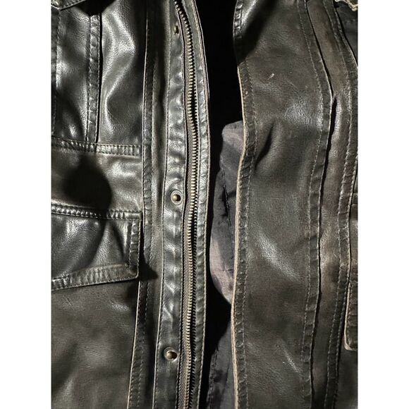 Levis Jacket Mens Medium Dark Brown Faux Leather Stowaway Hood - Picture 5 of 10